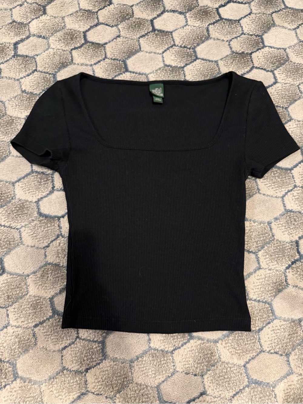 wild fable Black Ribbed Square-Neck Short Sleeve Top